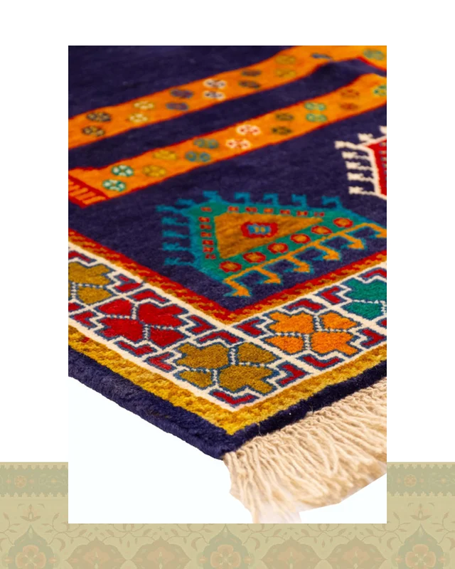 ارسالی مستقیم گبه دستباف قشقایی شیر سنگی سرمه ای کد 2595 (149 در 111) از ایران