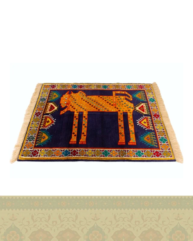ارسال و فروش گبه دستباف قشقایی شیر سنگی سرمه ای کد 2595 (149 در 111) در خارج از کشور