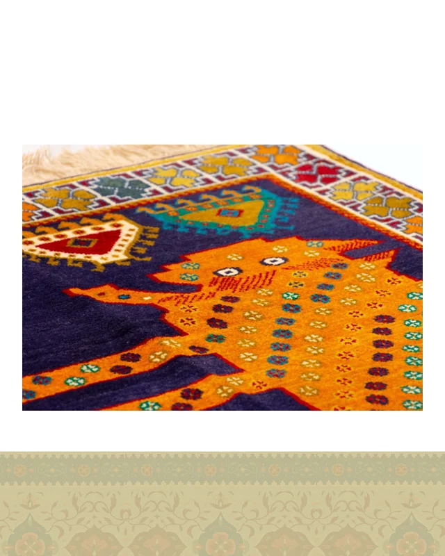 قیمت گبه دستباف قشقایی شیر سنگی سرمه ای کد 2595 (149 در 111) در خارج ایران