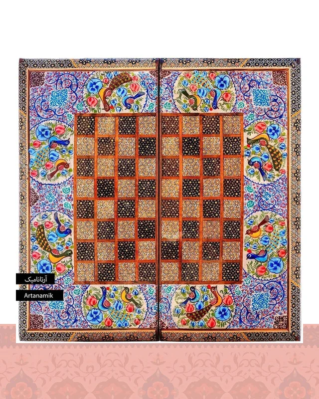 ارسال و فروش تخته نرد خاتم کاری شده لبگرد طرح گل و مرغ  در خارج از کشور