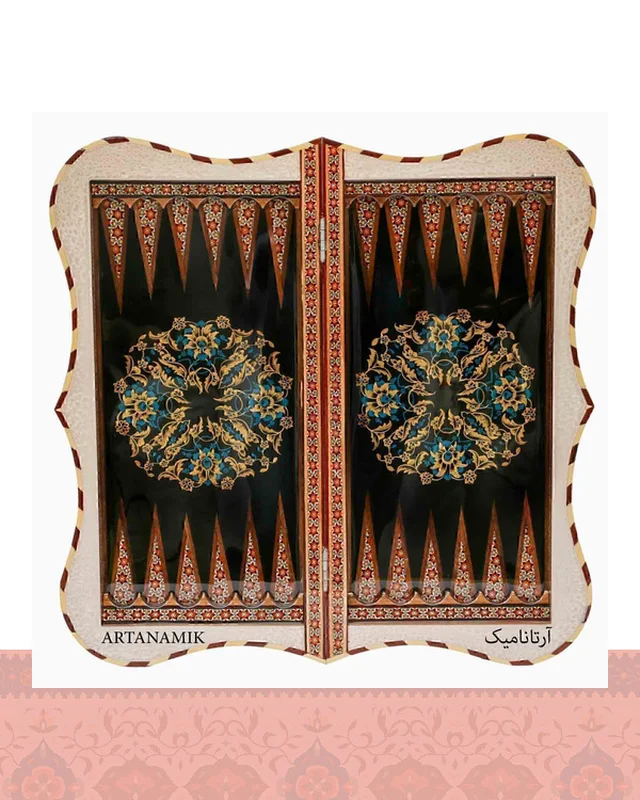 ارسالی مستقیم تخته نرد و شطرنج خاتم کاری شده شیراز طرح گل آبی  از ایران