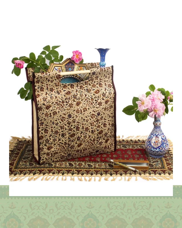 ساک هدیه قلمکار دسته چوبی 40 سانتیمتری