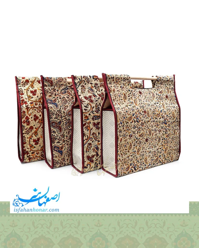 عکس ساک هدیه قلمکار دسته چوبی 40 سانتیمتری