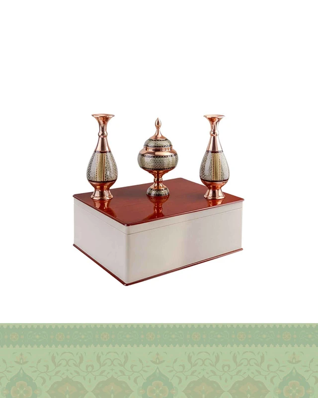 ست گلدان و شکلات خوری مس و خاتم