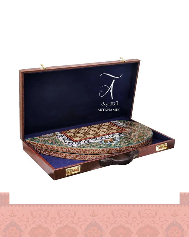 خرید تخته نرد خاتم کاری شده شیراز طرح قلب همراه با شطرنج از ایران