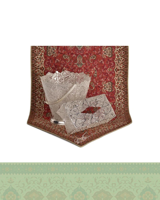 ست جا دستمال کاغذی و سطل ملیله کاری
