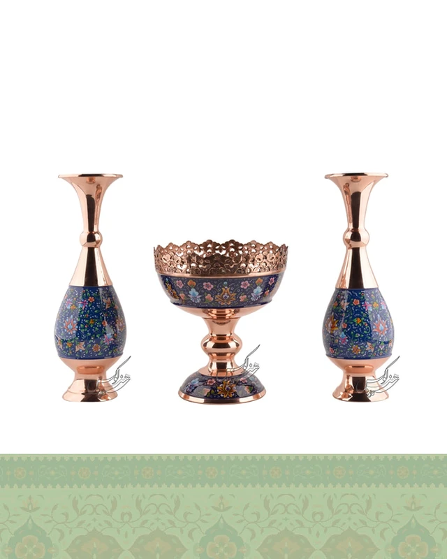 سرویس جهیزیه گلدان و آجیل خوری مسی و پرداز