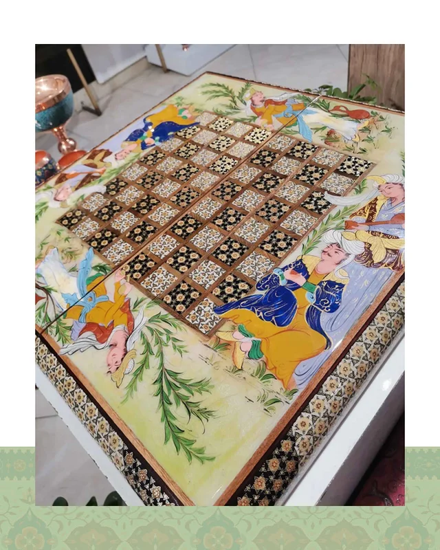 خرید تخته نرد و شطرنج خاتم و نقاشی چهره ارزی