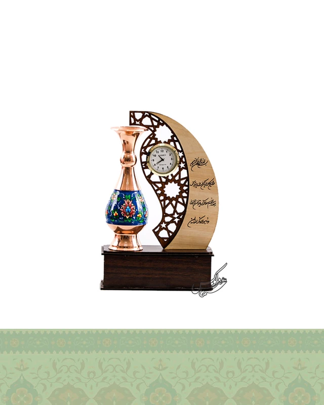 تندیس ساعت دار گلدان مس و پرداز