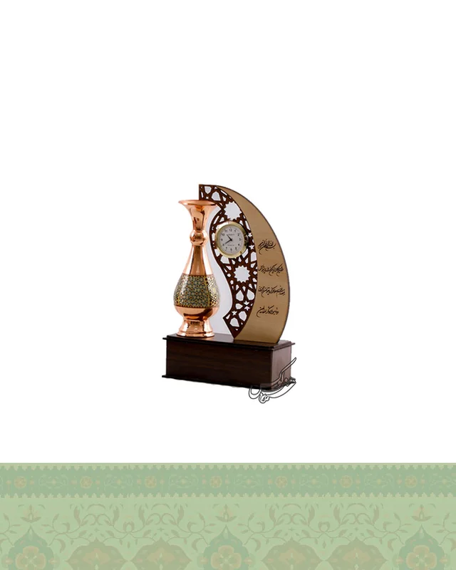 تندیس ساعت دار گلدان مس و خاتم در دیارلند