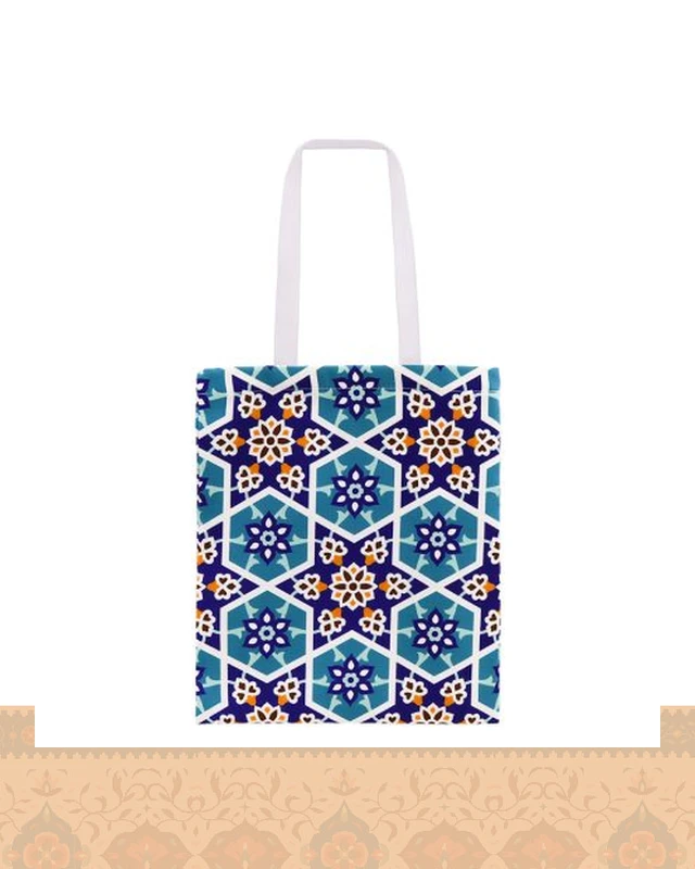 ساک پارچه‌ای طرح نقوش سنتی آبی سرمه‌ای