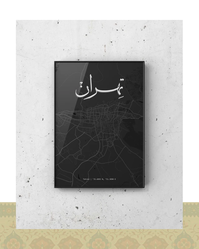 تابلو دکوراتیو مینیمال نقشه تهران - فلزی / ۴۰*۳۰ سانتیمتر / مشکی