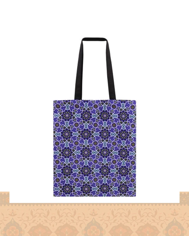 ساک پارچه‌ای طرح کاشی آبی سرمه‌ای