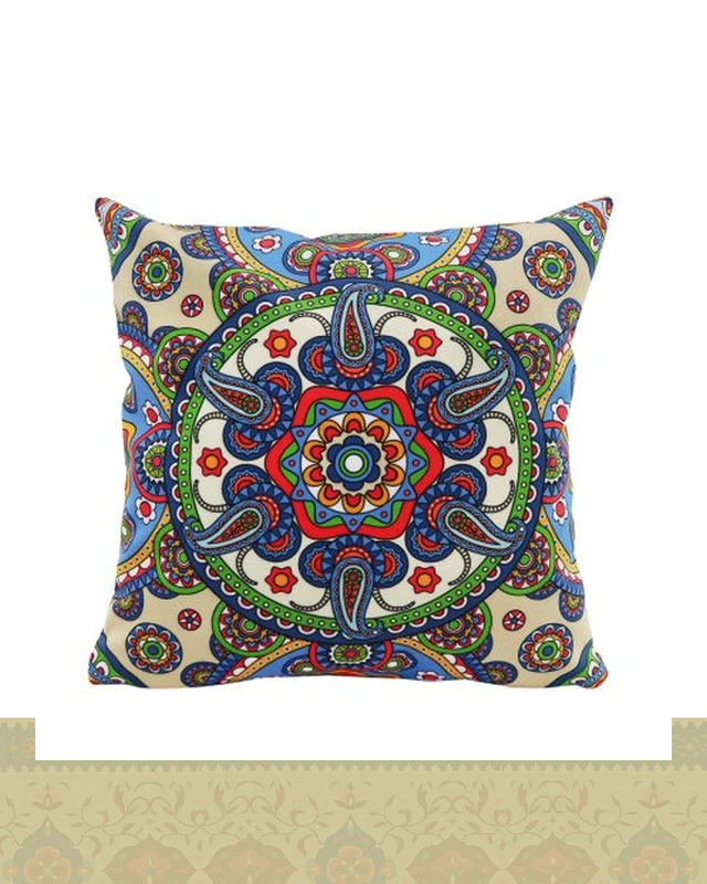 کاور کوسن طرح نقوش سنتی آبی سبز قرمز کِرِم کد c136