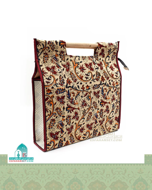ساک قلمکار سنتی مدل دسته چوبی اندازه 43×40 سانتیمتر