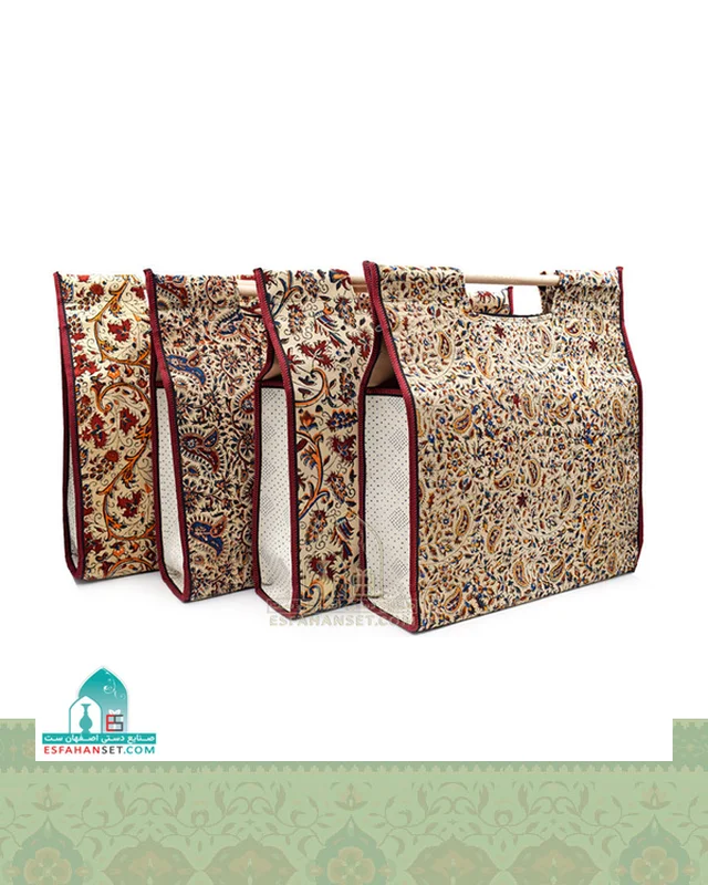 عکس ساک قلمکار سنتی مدل دسته چوبی اندازه 43×40 سانتیمتر