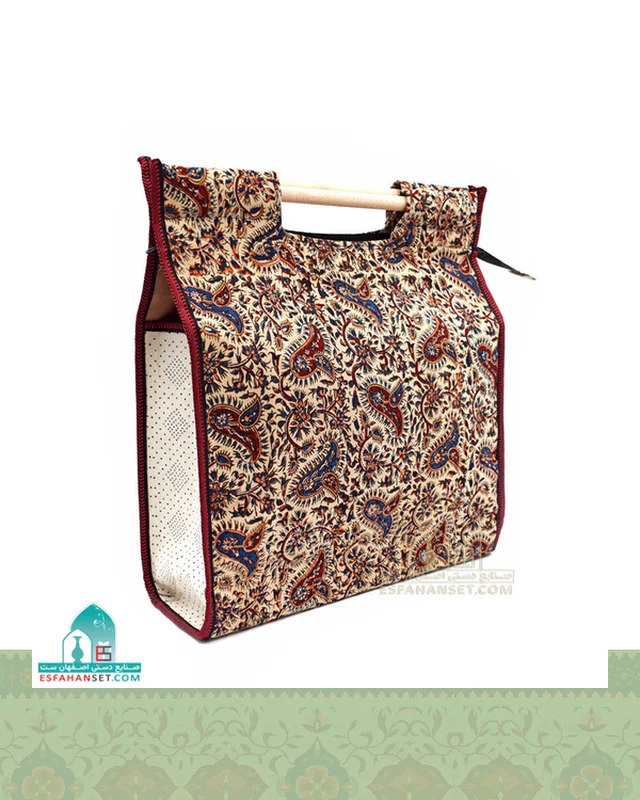 خرید ساک قلمکار سنتی مدل دسته چوبی اندازه 43×40 سانتیمتر ارزی