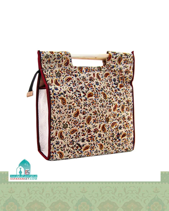 خرید ساک قلمکار سنتی مدل دسته چوبی اندازه 43×40 سانتیمتر از ایران