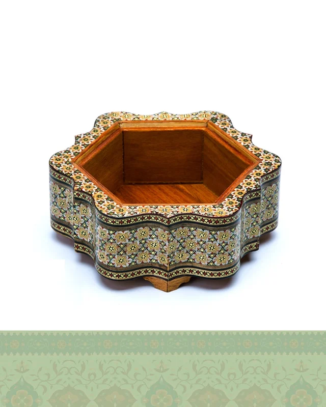 ارسال و فروش شکلات خوری خاتم کاری دالبری شش ضلعی در خارج از کشور