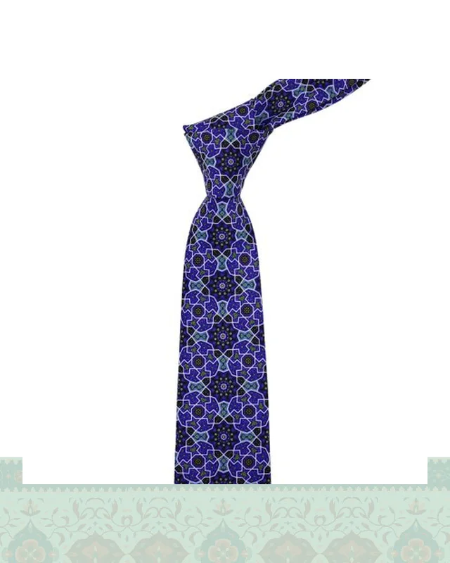 ارسال و فروش کراوات مردانه طرح کاشی کاری آبی سرمه‌ای در خارج از کشور