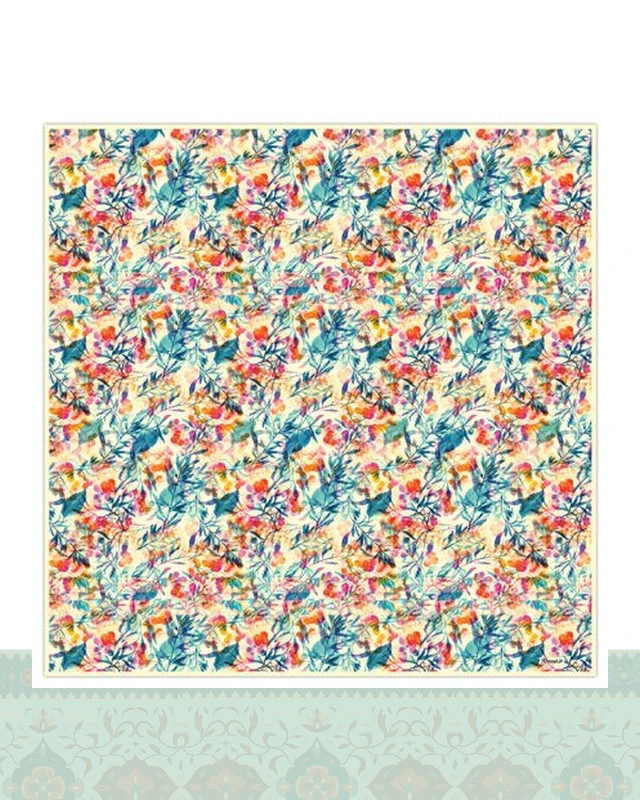 دستمال سر و گردن طرح گل آبرنگی - 50x50 سانتیمترمربع