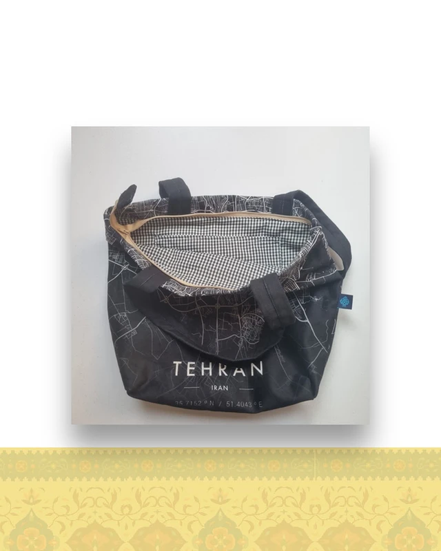 ارسال و فروش کیف دوشی مخمل طرح تهران امروز ۲(زمینه مشکی) کد ۱۴۷ در خارج از کشور